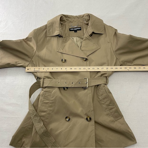 NWT Karl Lagerfeld Paris Double Breasted Belted Trench Coat Bionic Finish Eco M - Picture 11 of 13